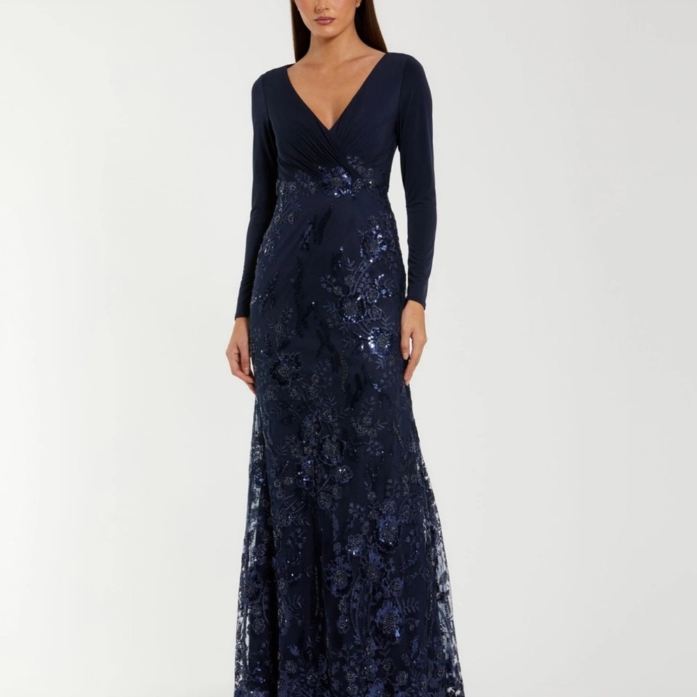 Mac Duggal Midnight Blue Long Sleeve Gown
